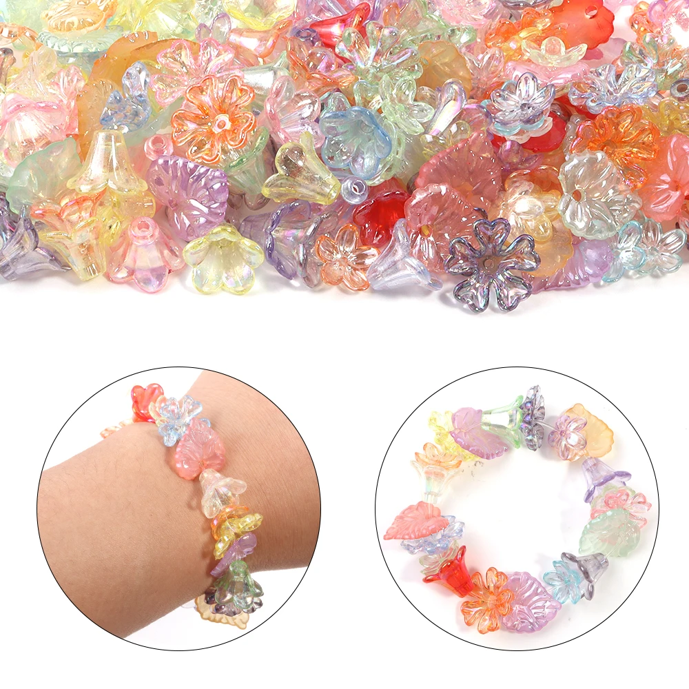 100pcs Colorful Coated Flower Shape Acrylic Beads Loose Spacer Bead For Jewelry Making DIY Bracelet Necklace Accessories