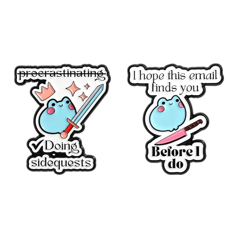 

No Procrastinating Doing Sidequests Enamel Pins Cartoon Cute Crown Frog Hold A Sword Brooches Lapel Badge Animal Jewelry Gifts