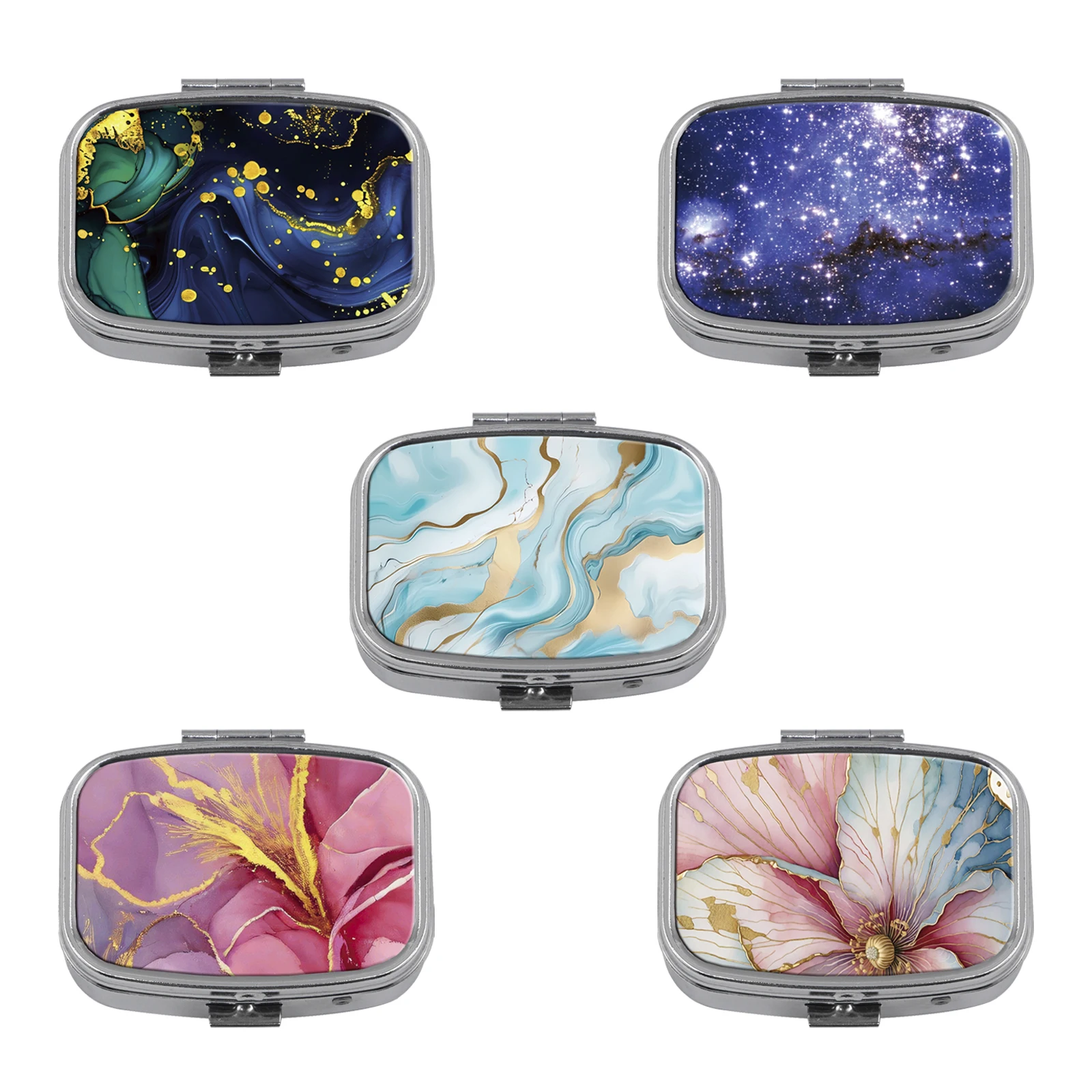 

Мраморная коробка для таблеток со звездным небом, разделенная металлическая квадратная коробка для таблеток, портативные разветвителя для путешествий, аптечка, небольшой контейнер для таблеток, коробки