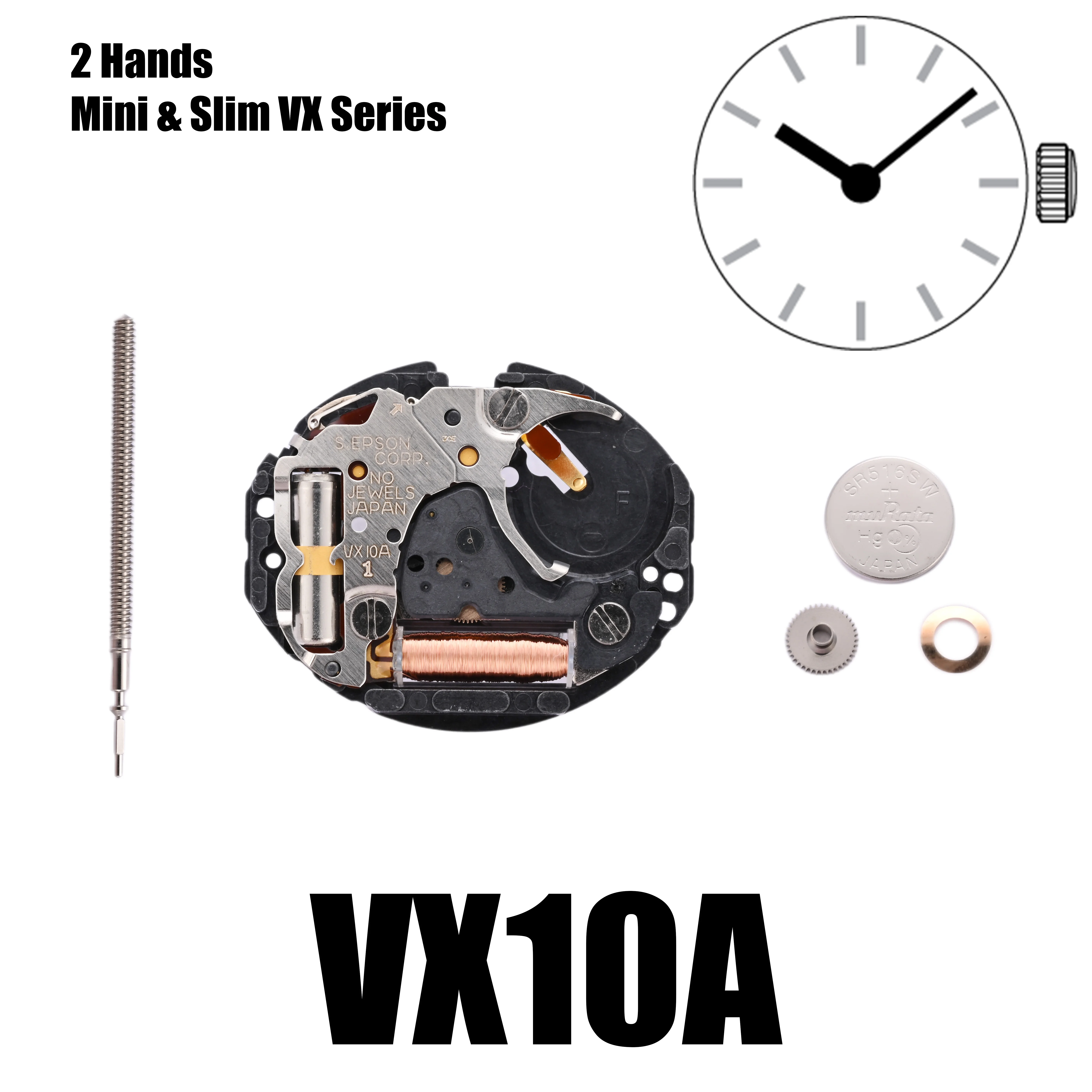 VX10 Movement VX10A Movement Japan Genuine  MINI & SLIM Series VX10A Quartz Movement  Size: 6 3/4 x 8\'\'\' 2 Hands