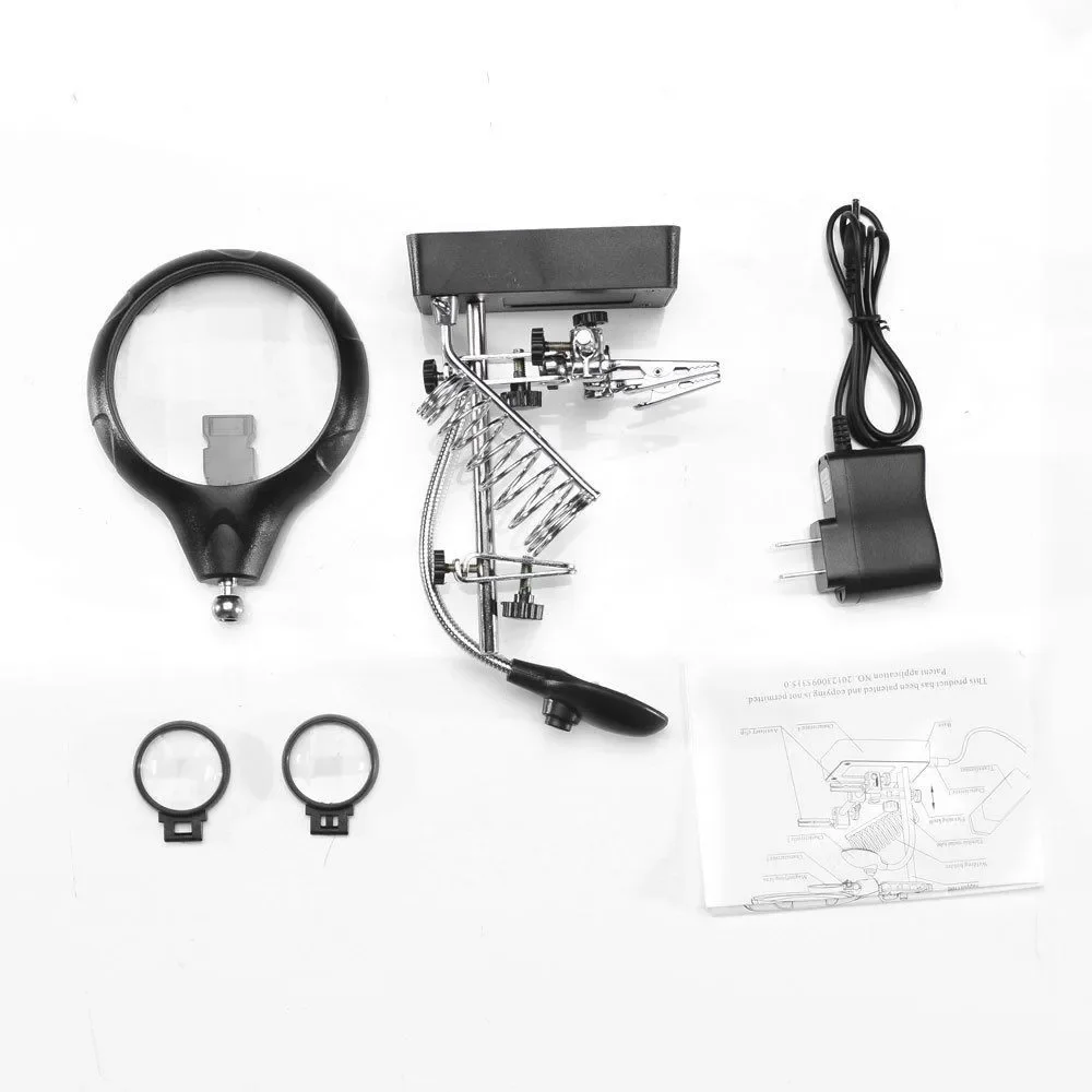 3 in 1 Welding Magnifying Glass with LED Light Auxiliary Lens Crocodile Clip Desktop Magnifier Hands Soldering Iron Stand Holder