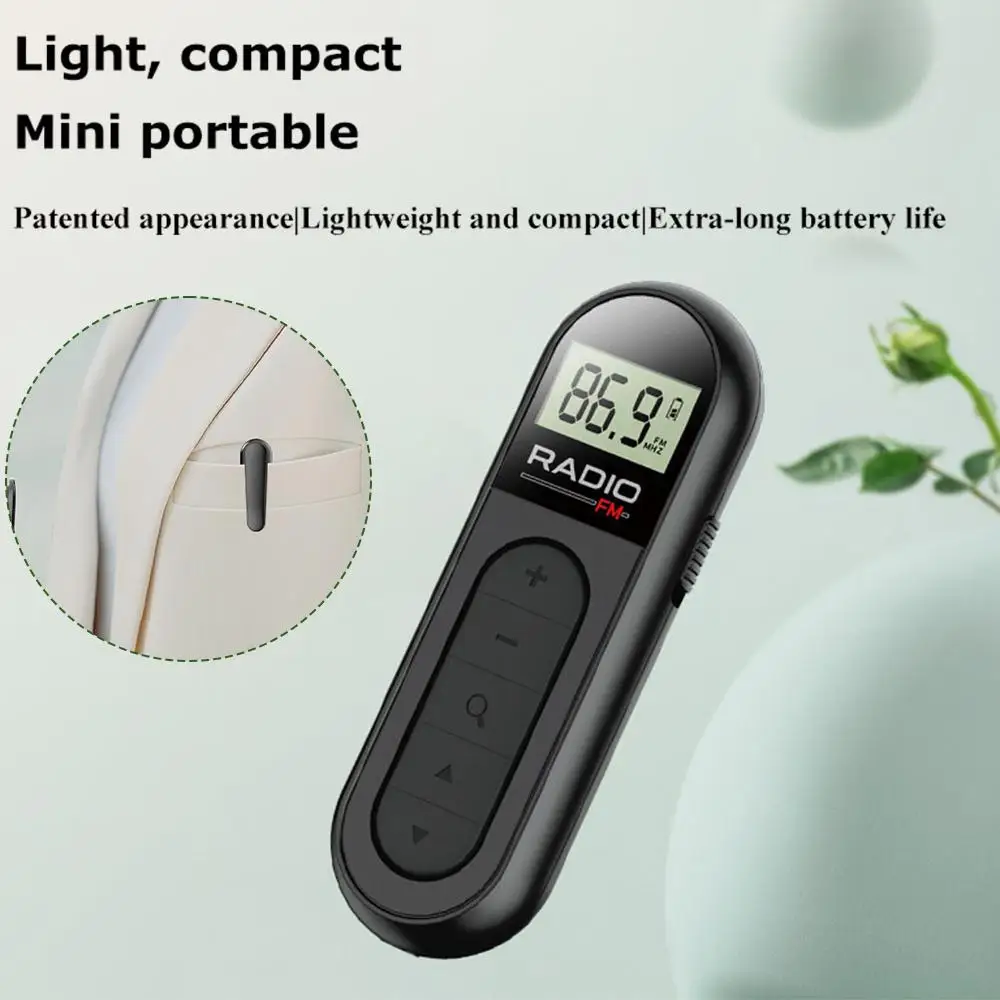 Mini Pocket FM Radio Portable 76-108MHZ Radio Receiver With Backlight LCD Display Wired 3.5mm Headphones Support Type-c Charging