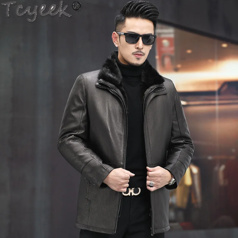 Tcyeek Genuine Leather Man Jackets Mink Fur Coat Men Winter Jacket 100% Goatskin Mens Coats Business Casual Куртка Мужская 2024