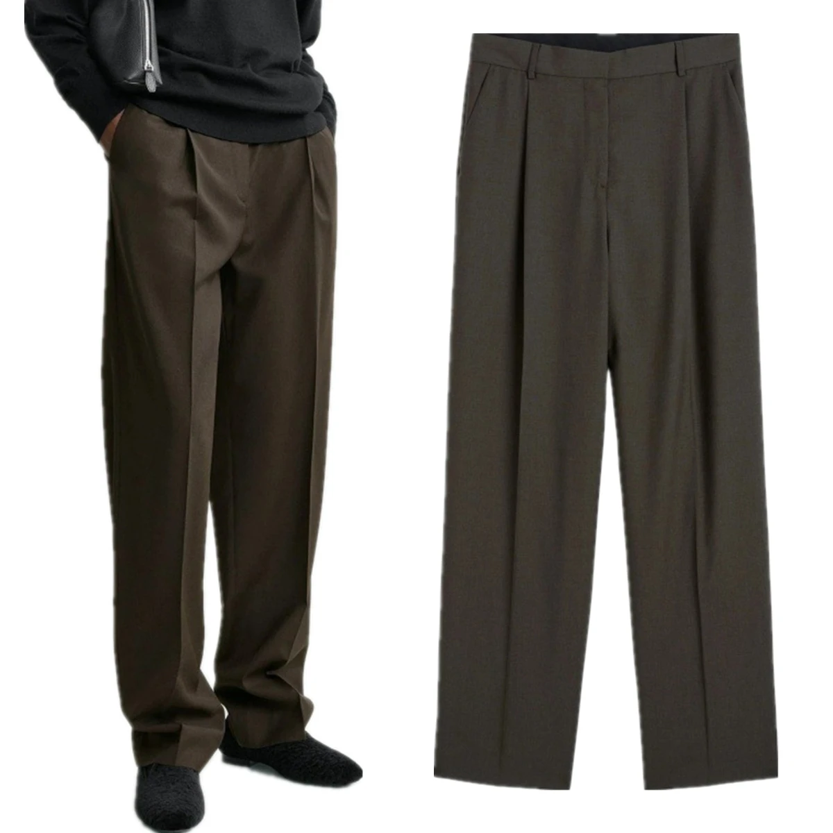 

Maxdutti 2026 Minimalist 100% Wool Loose Hanging Pleated Trousers Women's Pants And Trousers Woman Clothes Straight Leg Pants