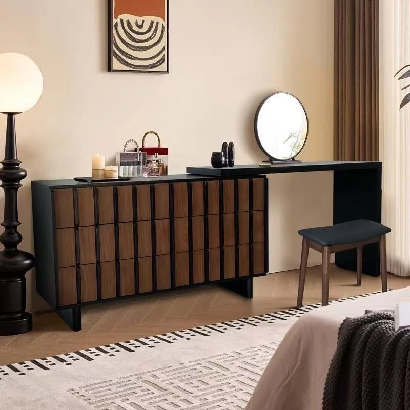 Dresser, chest, integrated bedroom, multi-functional retractable corner storage cabinet, modern simplicity, wooden makeup