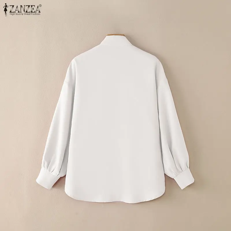 ZANZEA เสื้อแฟชั่นผู้หญิงผูกคอผ้าขนสัตว์งานเย็บปะติดปะต่อกันเสื้อแขนยาวสตรีทแวร์ฤดูใบไม้ผลิฤดูร้อนเสื้อผ้าผู้หญิง