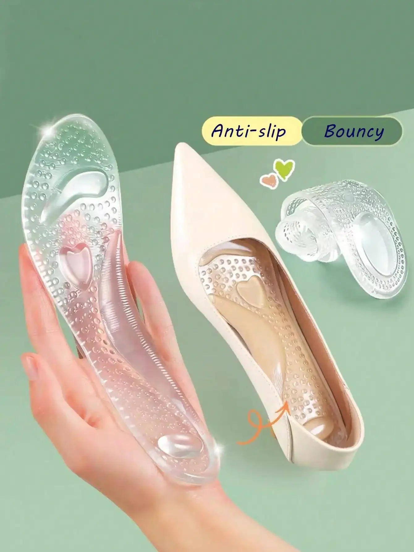 

Women's Silicone High Heel Insoles, Anti-Slip, Suitable For Women's High Heels And Men's Sports Shoes, Applicable For Summer, Back To School, Boots And Other Occasions, Suitable For Outdoor, Sports, Travel, Home, Office, School