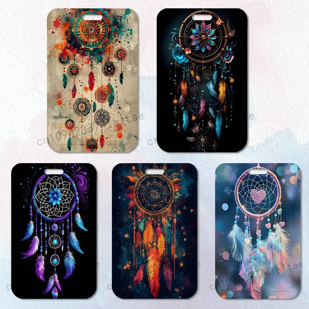 

Feather Art Dreamcatcher Badge Holder Pass Bus Work Card Cover Chest Pocket Students Gift ID Card Holder