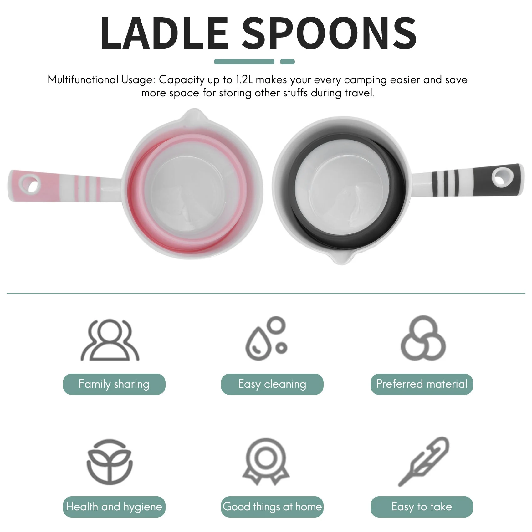 

A66I 2 Pack Foldable Water Ladle, Collapsible Water Scoop Dipper, Folding Bath Spoon Ladle, Space Saving for Kitchen Bathroom