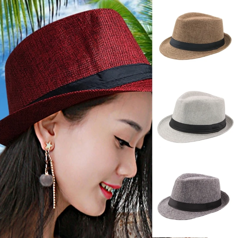 

Unisex Classic Short Brim Fedora Solid Color Classic Beach Summer Hat 1920 Gangster Cosplays Party Costume Accessory