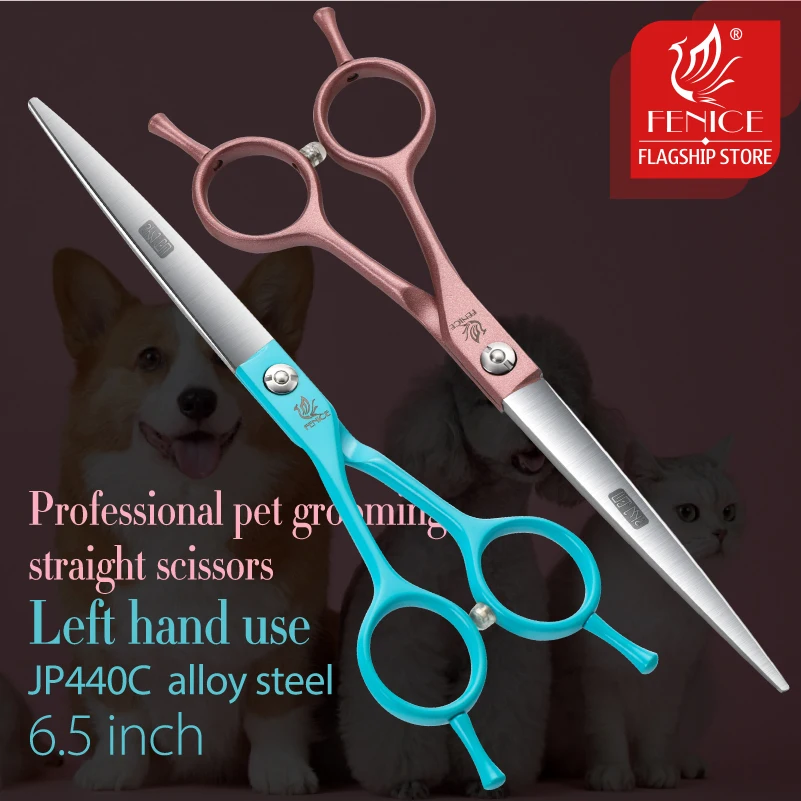 Fenice Professional Left Hand 6.5 Inch Curved&Straight Pet Dog Grooming Scissors Shears Pet Trimming Scissors Dogs Products