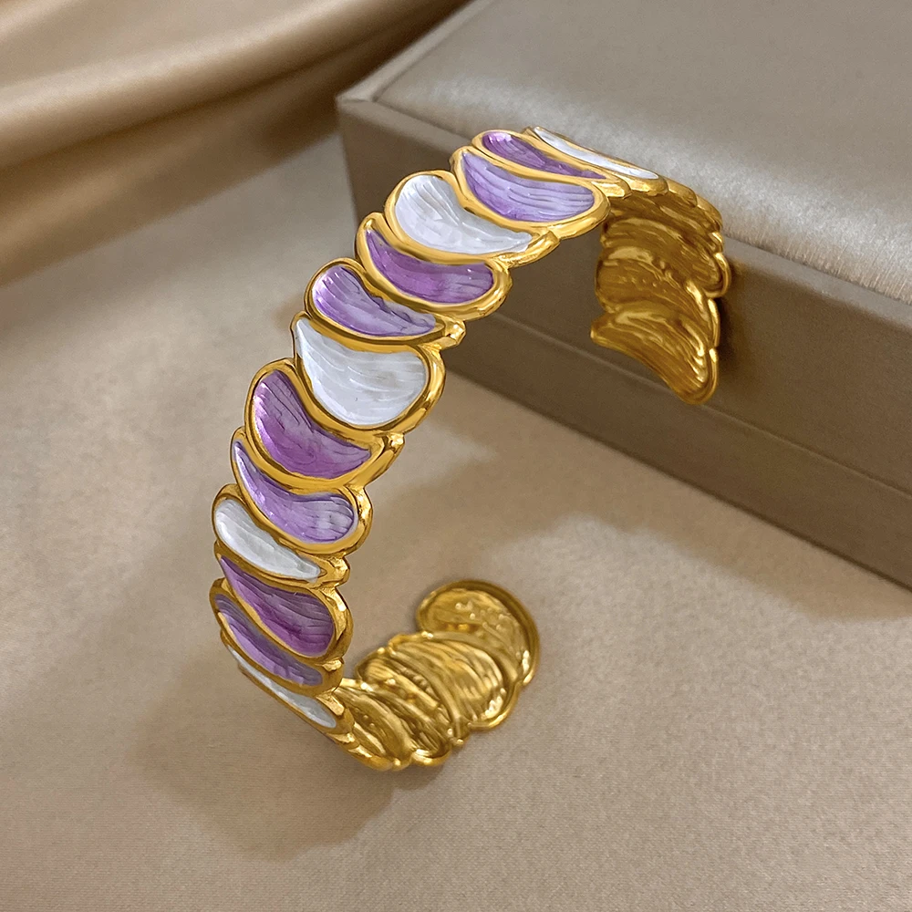 Greatera Water Drop Pattern Cuff Bangle Fashion Creative Color-blocked Petal-shaped Edge Personality Women's Bracelets Jewelry