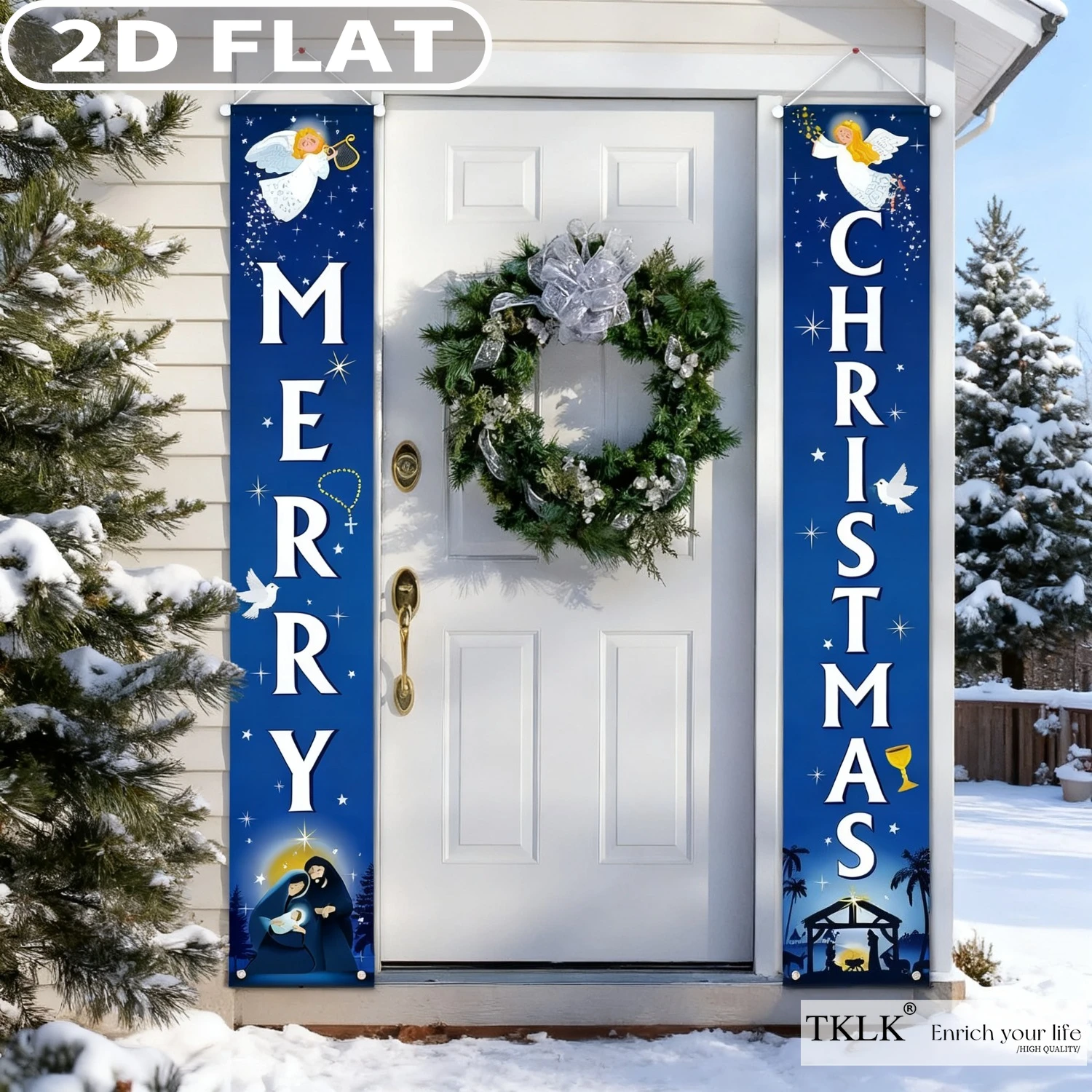 

1pair Christmas Religious Decoration Holy Nativity Christmas Banner Decor Christmas Porch Sign, 1x6 FT, for Party Porch Decor