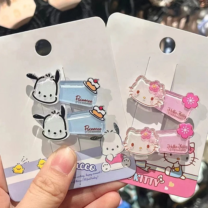 Accesorios para el cabello acrílicos de dibujos animados, pinza para el cabello Sanrio, Kuromi Cinnamoroll Melody Purin Bangs, horquilla, regalos para niñas de moda