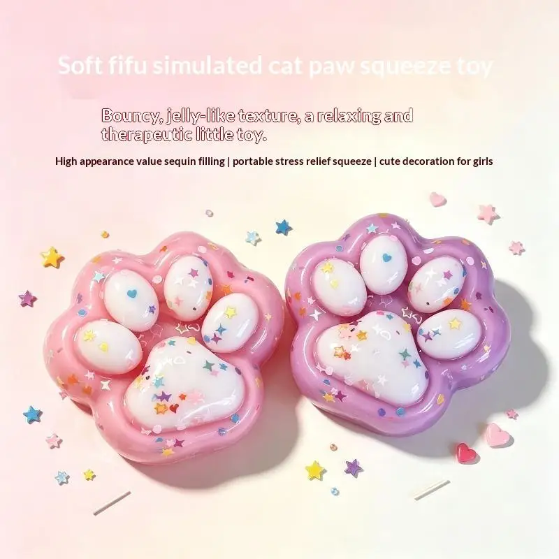 Kawaii Glitter Cat Paw Stress Relief Toy Soft TPR Slow Rising Squeeze Fidget for Party Favors