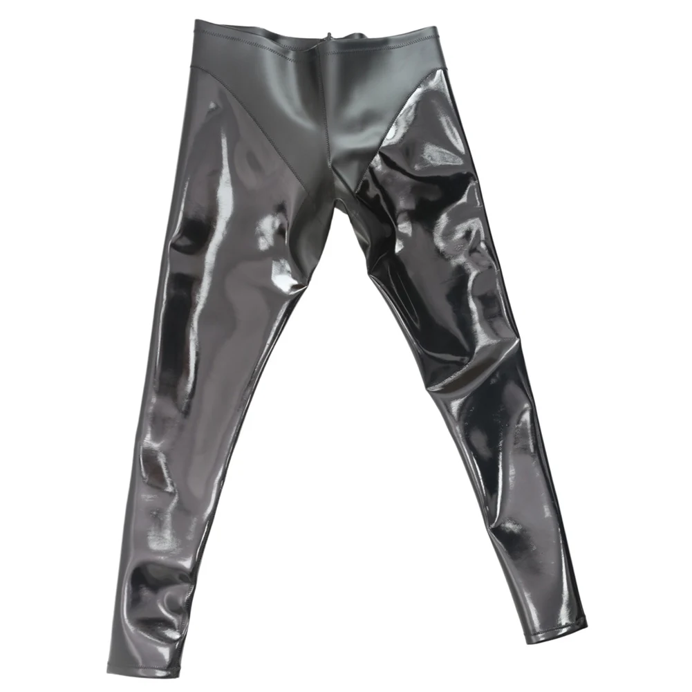 1pc Men Shiny PU Leather Pants Tight Leggings Bulge Pouch Party Club Boxer Trousers Reversible Double Sided Costume