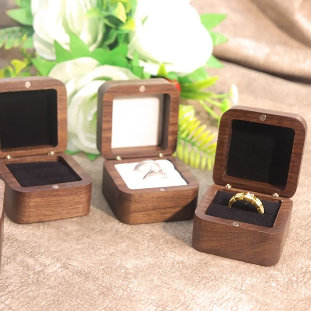 Fashion 1/2 Slots Spade Wood Rings Holder Square Luxury Rings Display Case Proposal Storage Rings Bearer Box Couple