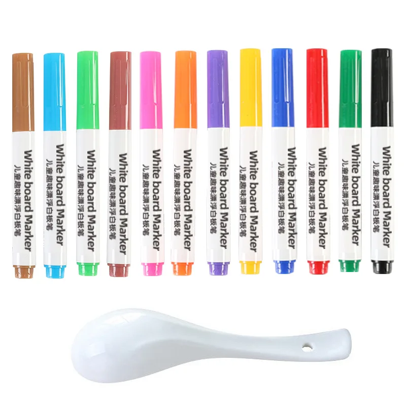 

12 Colors Paint On Ceramic Spoon Pattern Floating Water Pen White Board Marker School Office Supply Graffiti Stationery Gift