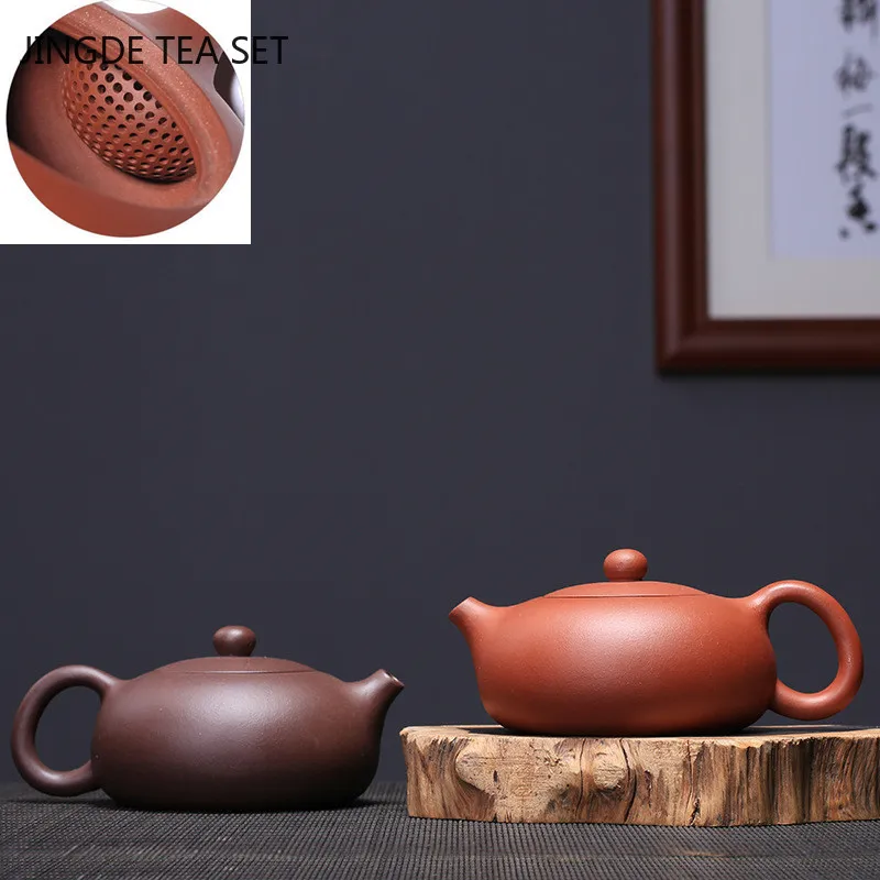 

Tradition Yixing Zisha Tea Pot Handmade Ball Hole Filter Teapot Chinese Purple Clay Flat Xishi Tea Maker Customized Tea Set220ml