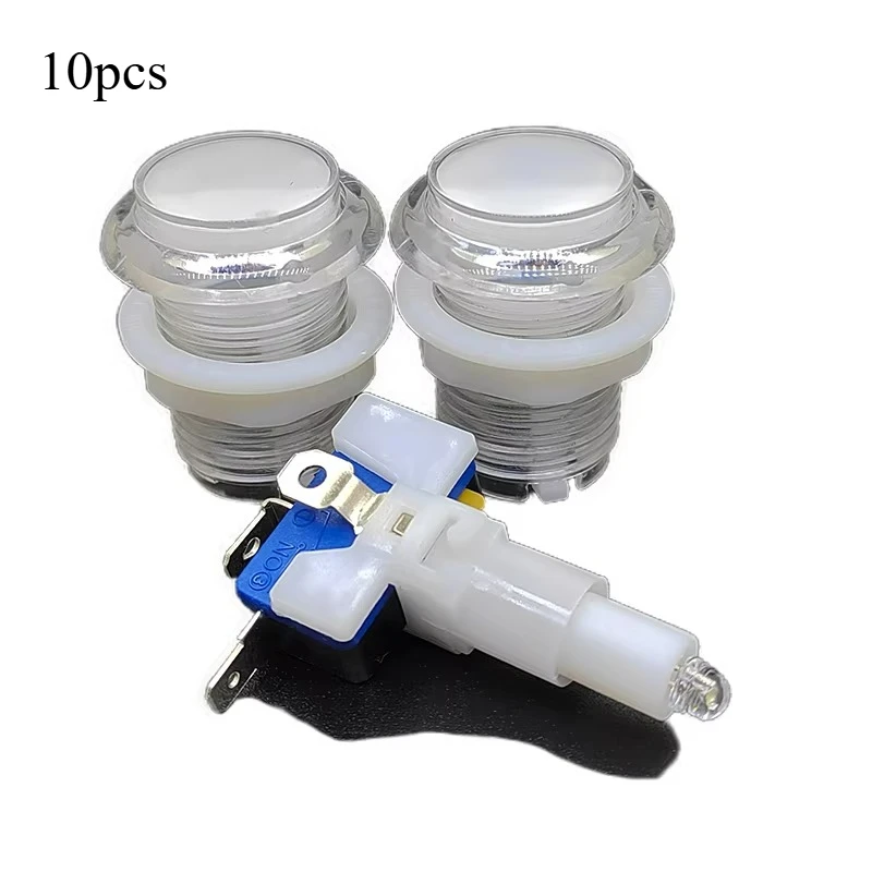 10pcs 33mm Illuminated White Button Arcade Game Switch for Crane Claw Machine Parts Coin Operated Games