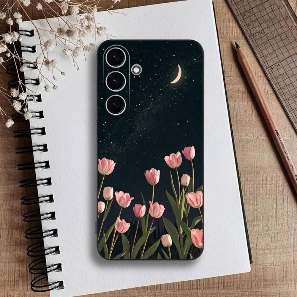 삼성 갤럭시 A73,A72,A71,A70,A53,A52,A51용 T-튤립 전화 케이스, 부드러운 실리콘 블랙 커버