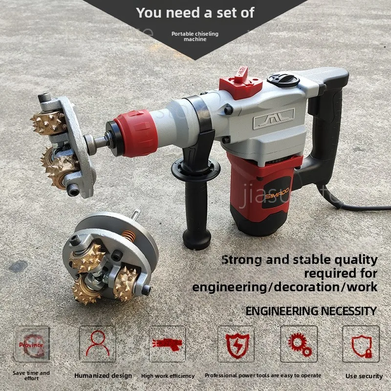 Electric Concrete Chipping Hammer Machine, Texturing Tool for Wall Floor Bridge Deck with Alloy Bush Hammer Head