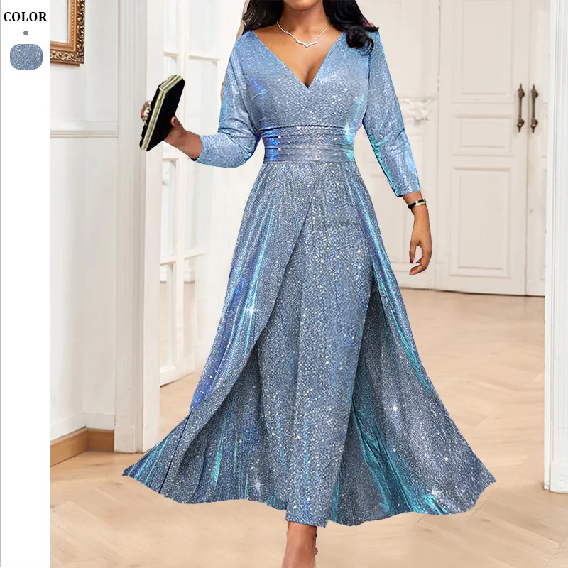 

2025 Evening Dress Skirt INS Double-Sided Sequin Large Hem Strapless Fashion Jumpsuit
