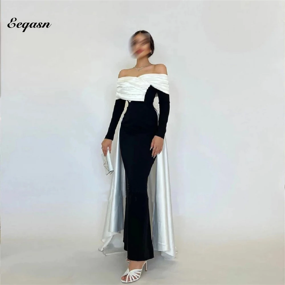 

Modern Black and White Evening Dresses Mermaid Saudi Arabic Women Prom Gowns Dubai Floor Length Dinner Outfits Bodycon