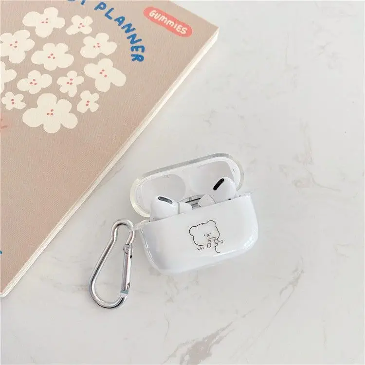 Cartoon Cute Bear Earphones Case For Apple Airpods 4 3 2Shockproof Cover For AirPods 4 Pro Pro2 Bluetooth Transparent Cases Bags