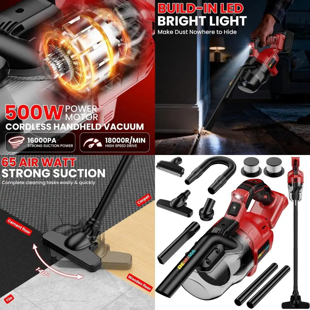18V Cordless 5-in-1 Lightweight Handheld Vacuum Cleaner with 500W Motor and HEPA Filtration for Floors and Carpets (Battery Not