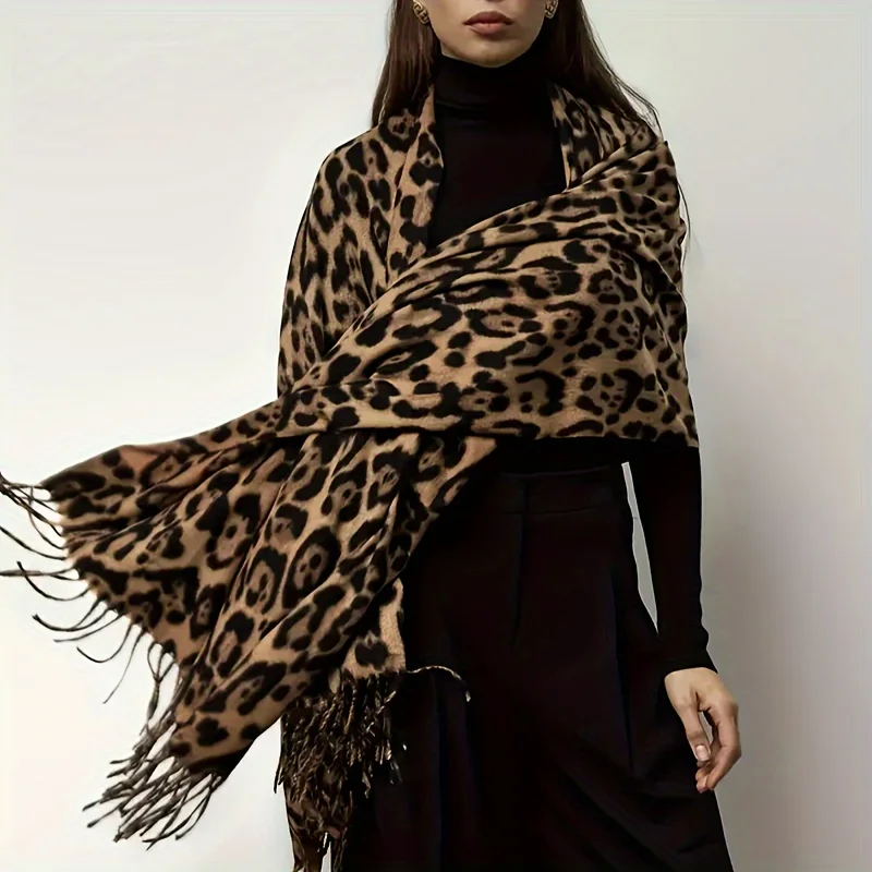 

CISILY Women' Bohemian Leopard Print Scarf Suitable for Outings & Dates - Elegant Leopard Print Scarves, Non-Elastic Warmth,