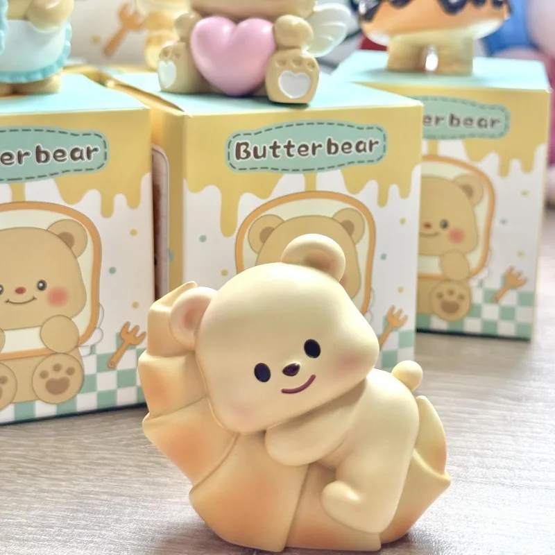 Boîte aveugle ours au beurre, poupée de dessin animé, Figurine ours mignon, décoration de bureau de voiture, cadeau pour femmes, jouet en peluche doux, ours à collectionner