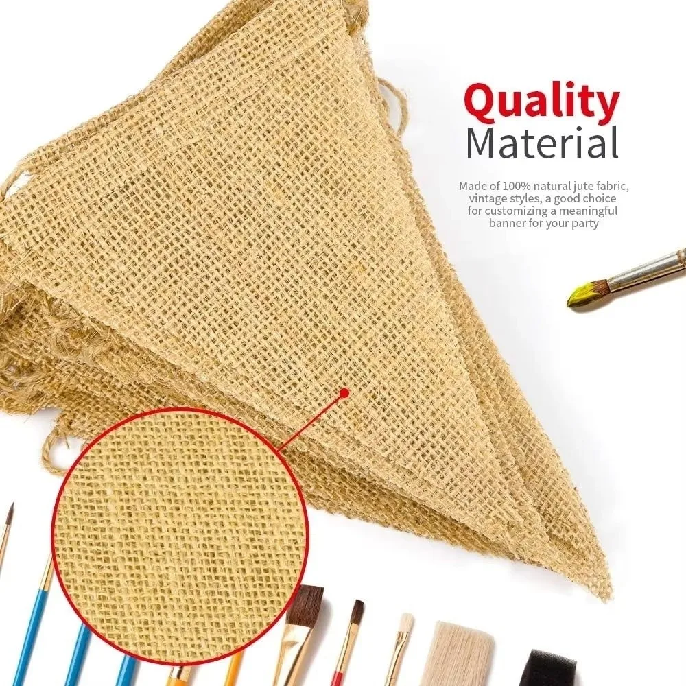 4.3 Meters Length Burlap Pennant Banner 15 Pack Blank Canvas Design Blank DIY Pennants Triangular Shape Hessian Material