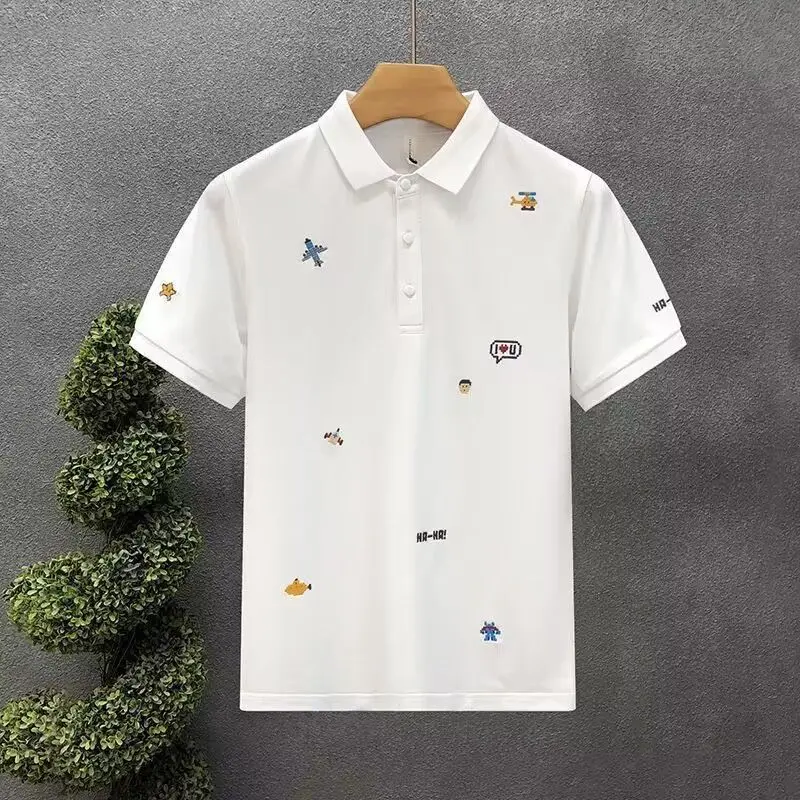 Business Casual 2024 Summer Boyfriend New Patchwork Polo Shirts Button Embroidery Fashion Slim Comfortable Short Sleeved Tops