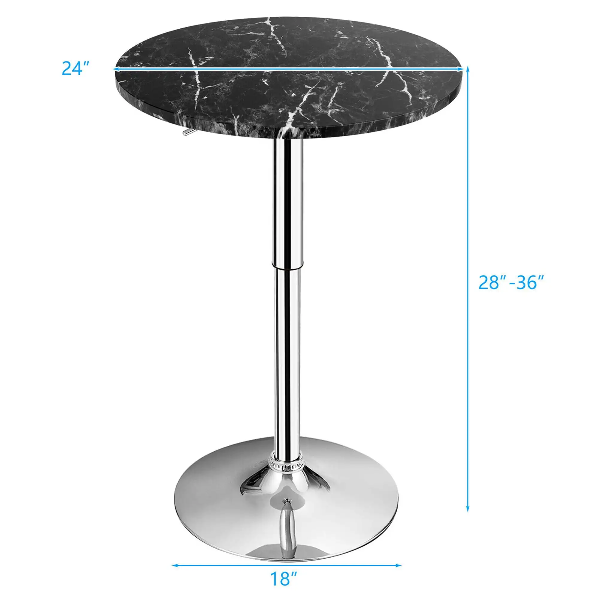 Round Swivel Adjustable Bar Table with Faux Marble Top Bistro Pub Counter Table Cocktail Table Kitchen Dining Table, Black
