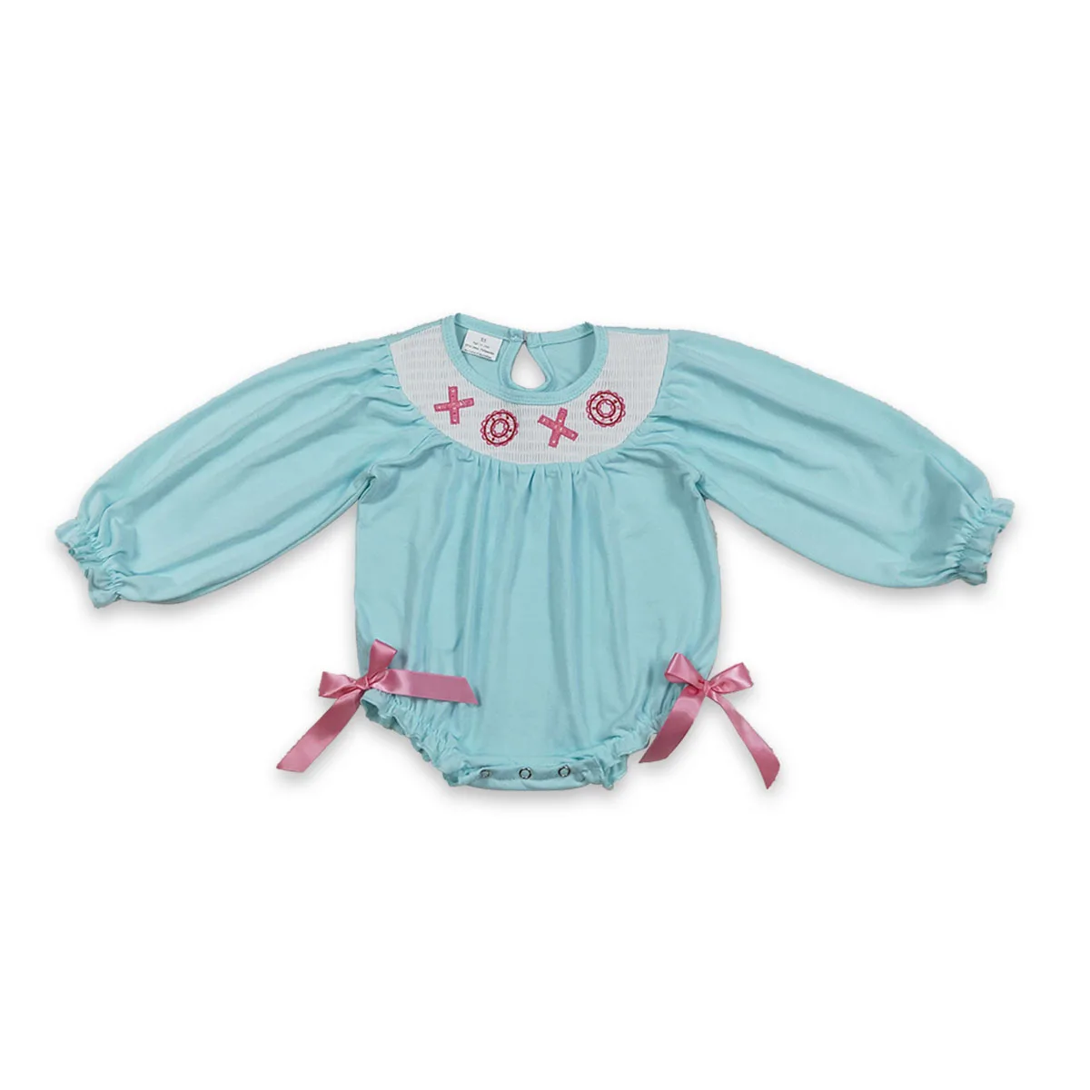Newborn Smocked Bubble Rompers Baby Girl Embroidery XOXO Romper Bows Valentines Ruffle Bodysuit Kids Toddler Clothes Wholesale