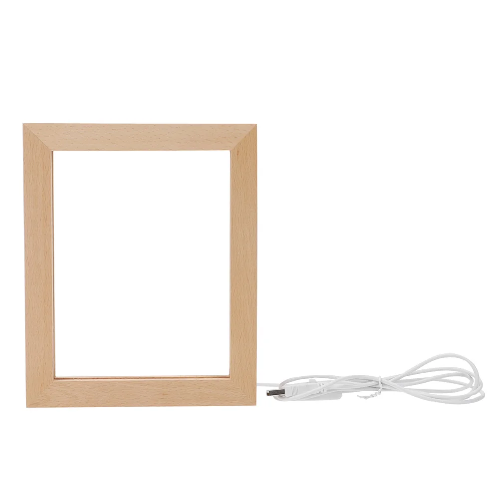 

Glowing Photo Frame Vintage Picture Frames Holder Home Display Desk Wood Wooden Simple Table for Gift