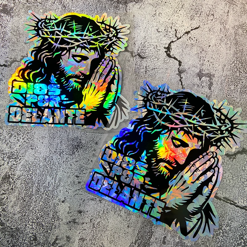 DIOS POR DELANTE autocollants de moto effet de carbone holographique imperméable pour carénage avant de moto bricolage autocollant en vinyle pour fenêtre de voiture