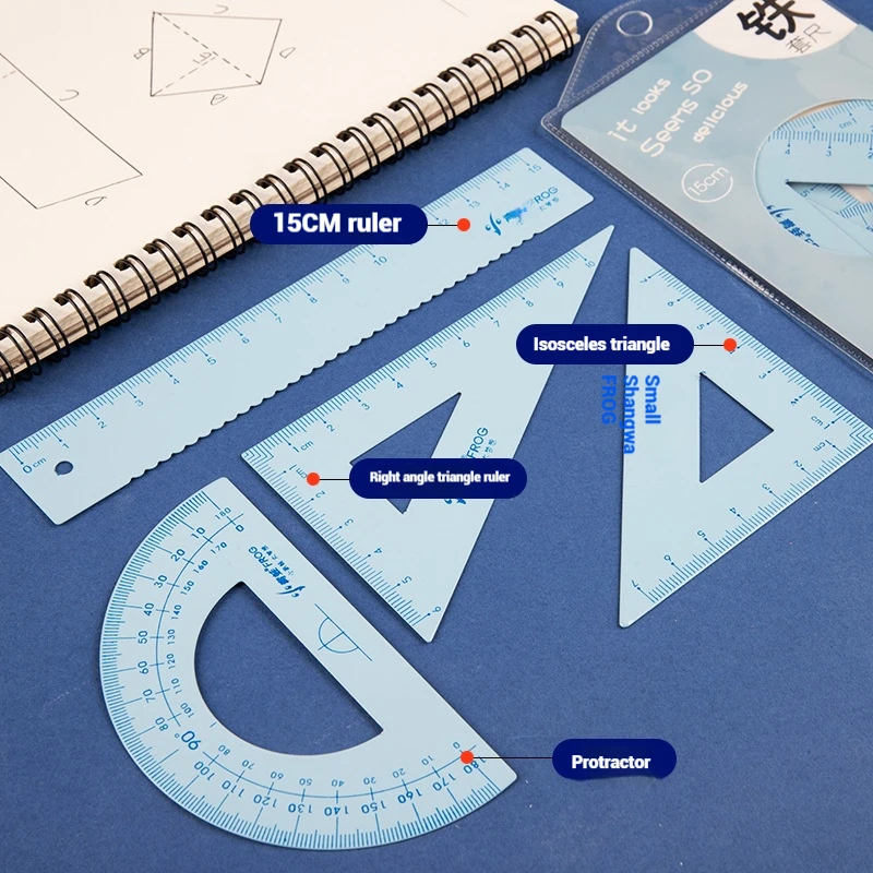 Creative iron ruler set trigonboard primary school stationery multi-functional simple measurement painting tools