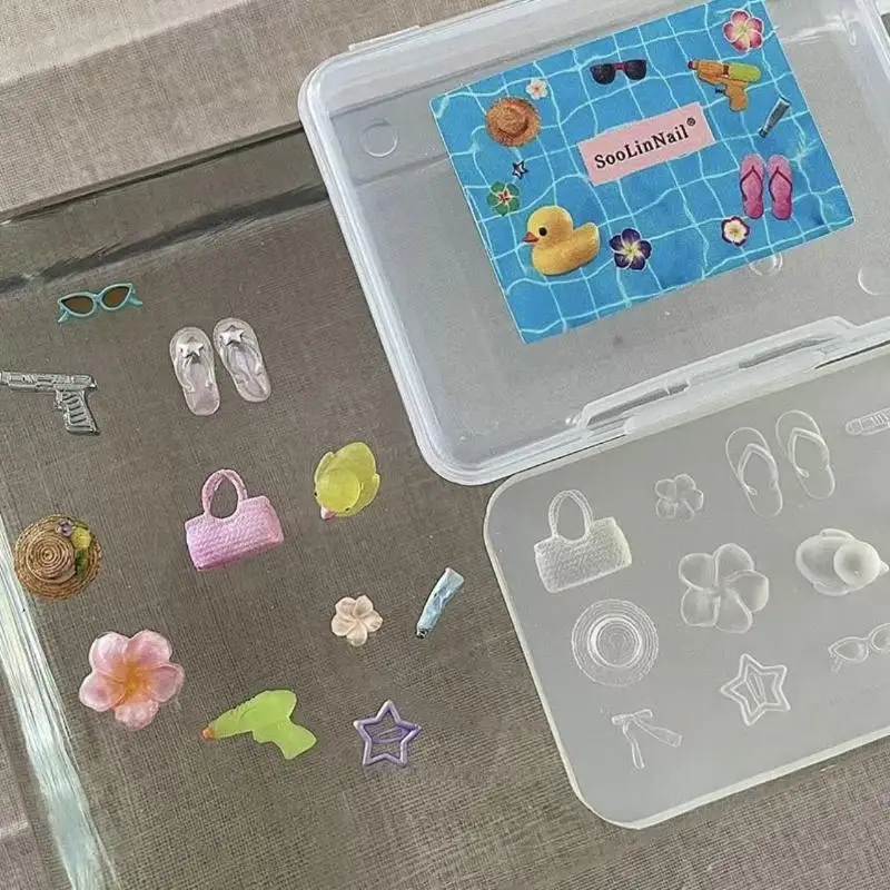 1Pc 3D Silicone Mold Nail Art Decoration DIY Flower Slippers Hats Mold For Nails Jewelry Crafts Transparent Manicure Template.