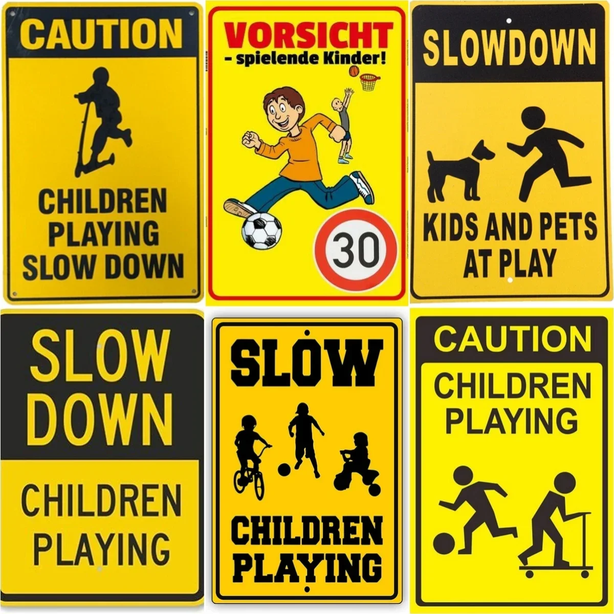 Vintage Aluminium Sicherheitsschilder Vorsicht Kinder spielen Retro Metall Wanddekoration