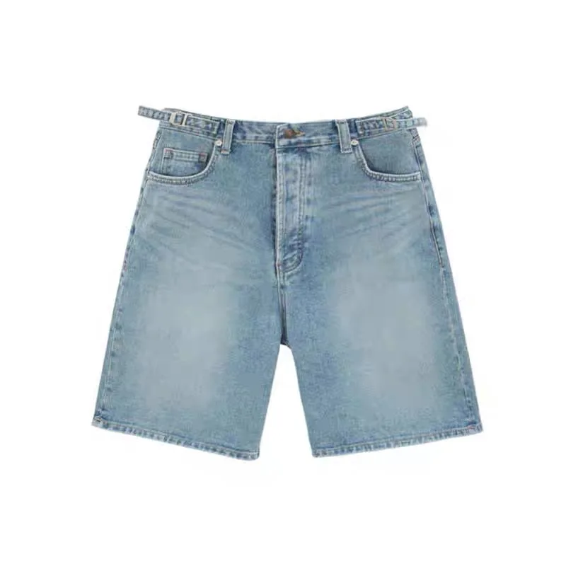 

Asifcalie24 Summer Winter Street Style Faded Washed Straight Leg Jeans Shorts Resistant Wear Natural Waist Zipper Closure