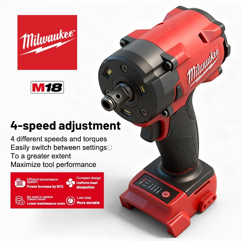 100% M18 Milwaukee 1/2' Brushless Cordless Impact Wrench 500N.m 3500RPM with 3 LED Lights Compact Torque Wrench Power Tool