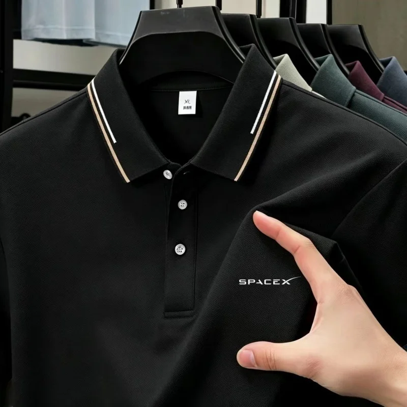 Men's summer luxury polo shirt comfort fit quick-dry ice silk airy high-quality business golf short sleeve premium pattern top