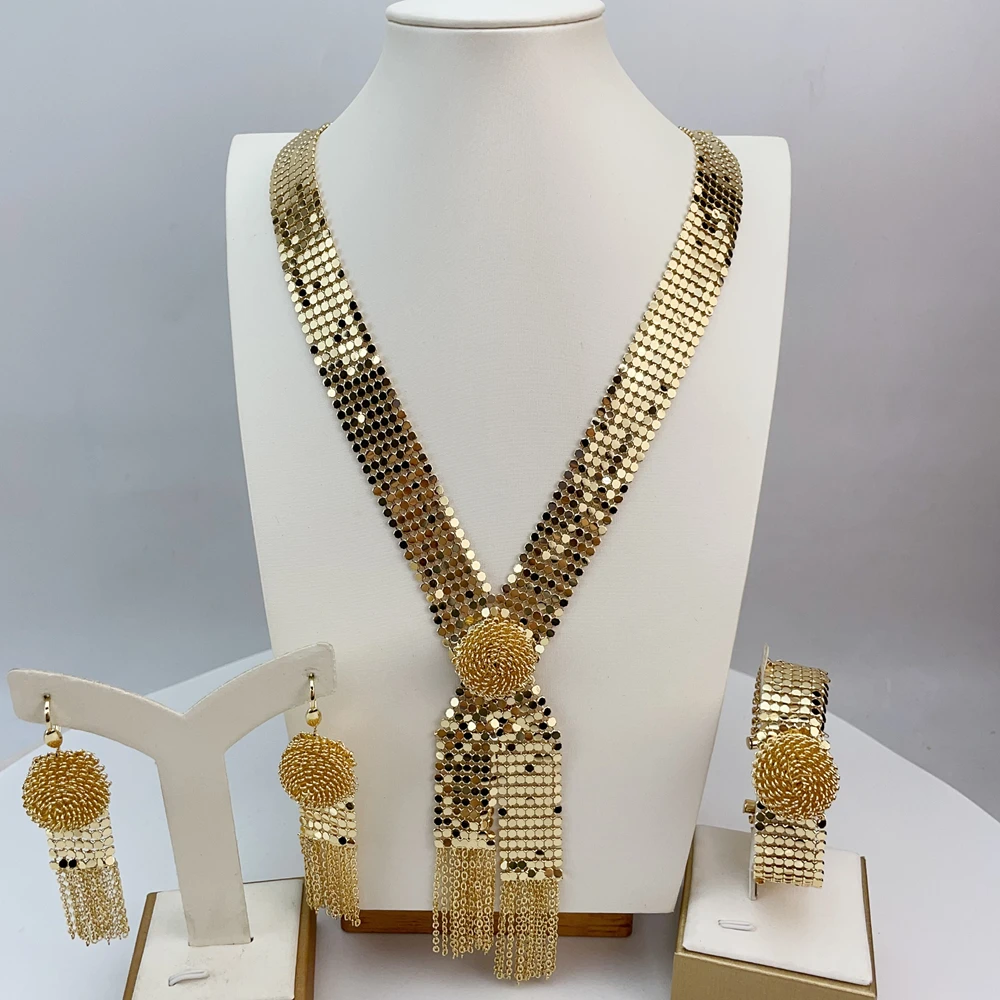 Luxury Brazilian Simple Style Quality African Bride Jewelry Set Light Weight Necklace For Women Party Gifts FHK21742