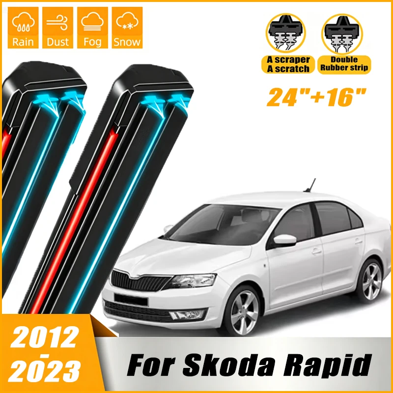 

2Pcs Car Windshield Wiper Blades Universal High Quality Rubber Auto Wiper Replacement Parts for Skoda Rapid 2012 - 2023 24"+16"