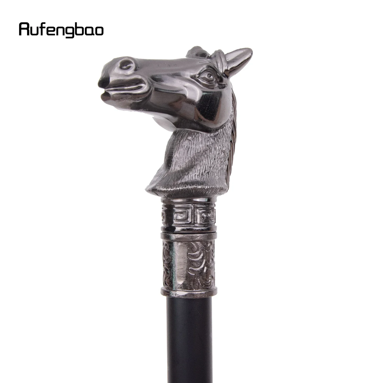 Race Horse Bristle Head Animal  Walking Stick with Hidden Plate Self Defense Fashion Cane Plate Cosplay Crosier Stick 93cm