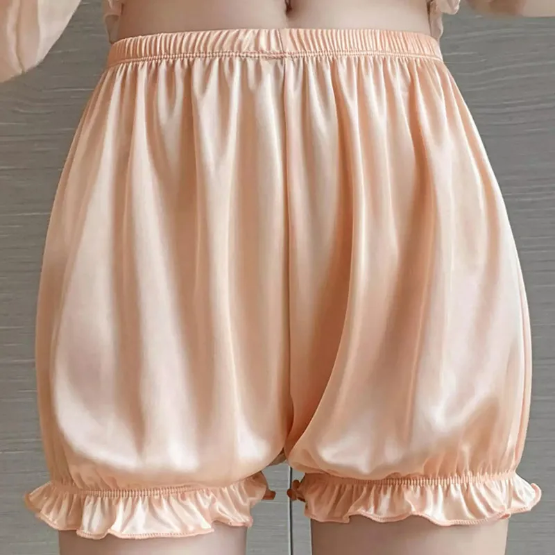 

WPNAKS Women Bloomer Shorts Summer Clothes Sleepwear Lolita Sweet Elegant Elastic Waist Frills Solid Color Shorts Daily