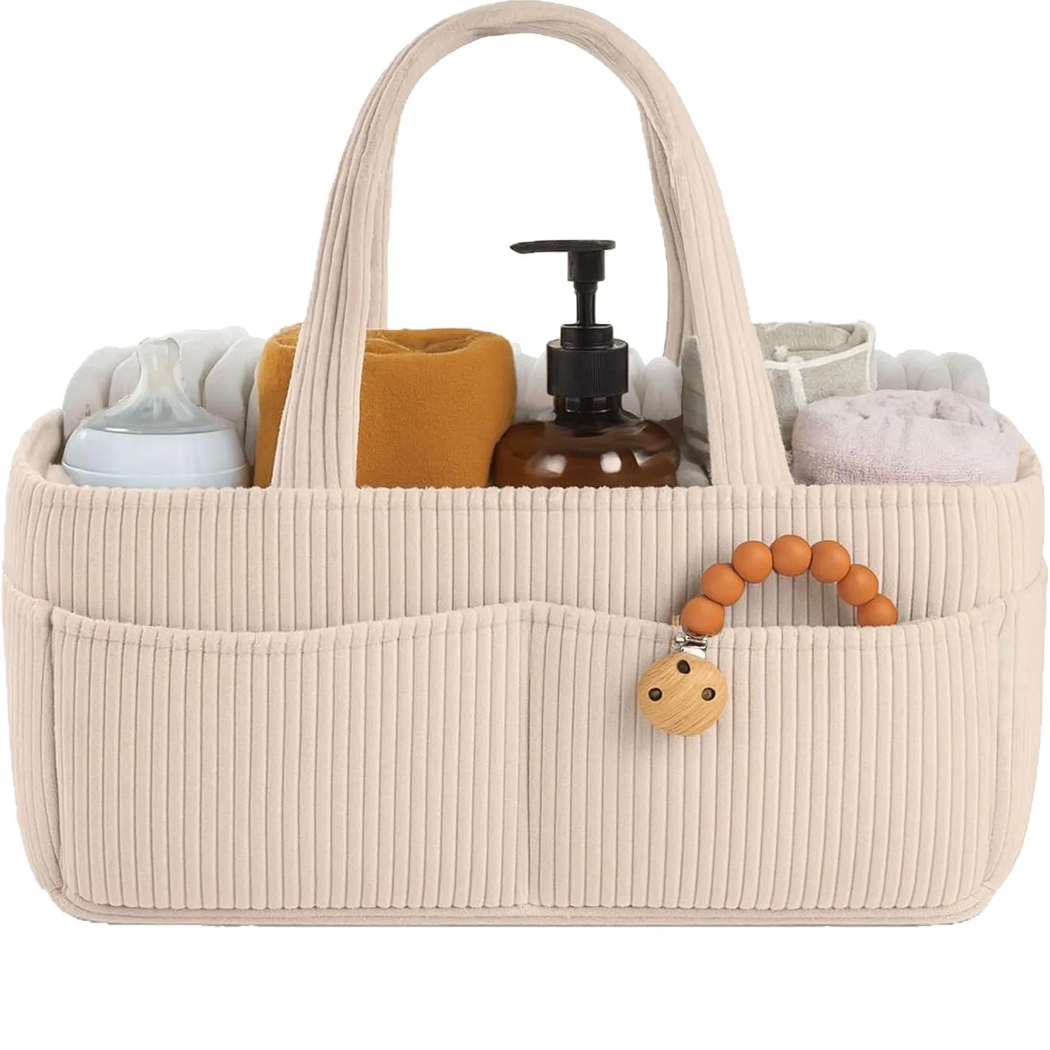 New Corduroy Diaper Caddy Organizer Foldable Multi-Pocket Diaper Storage Basket With Handle Nappy Storage Organizer Newborn