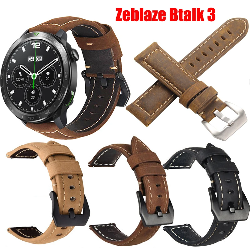 

22mm Quick Release Leather Straps for Zeblaze Btalk 3 Quality Genuine Retro Genuine Leather Watchband Accessories